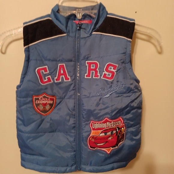 Disney Pixlar Cars Lighting McQueen Blue Puff Vest Jacket Kids Children - Picture 2 of 6